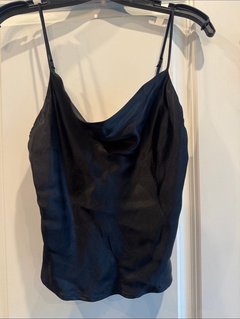Zara Black Satin Cowl Neck Camisole with Front Buttons